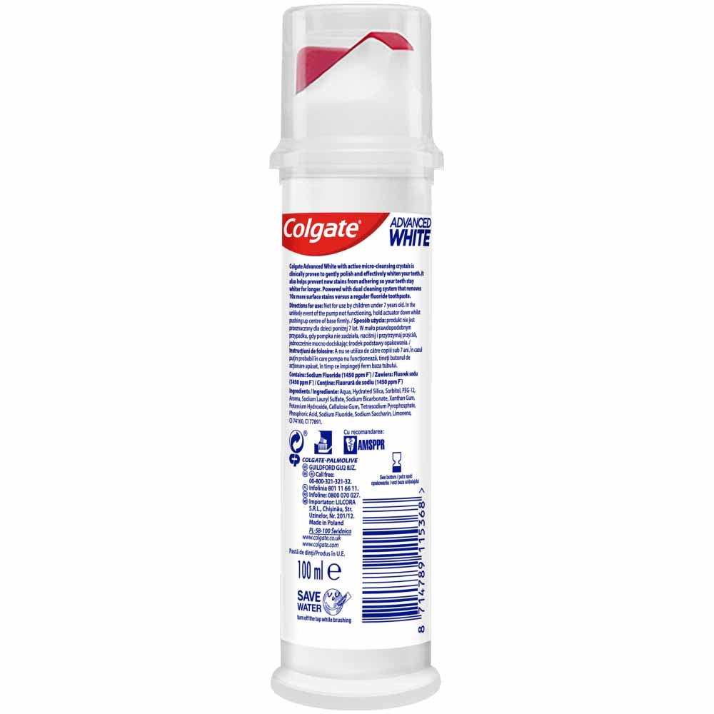 Colgate Toothpaste Pump Advanced White 100ml Image 3
