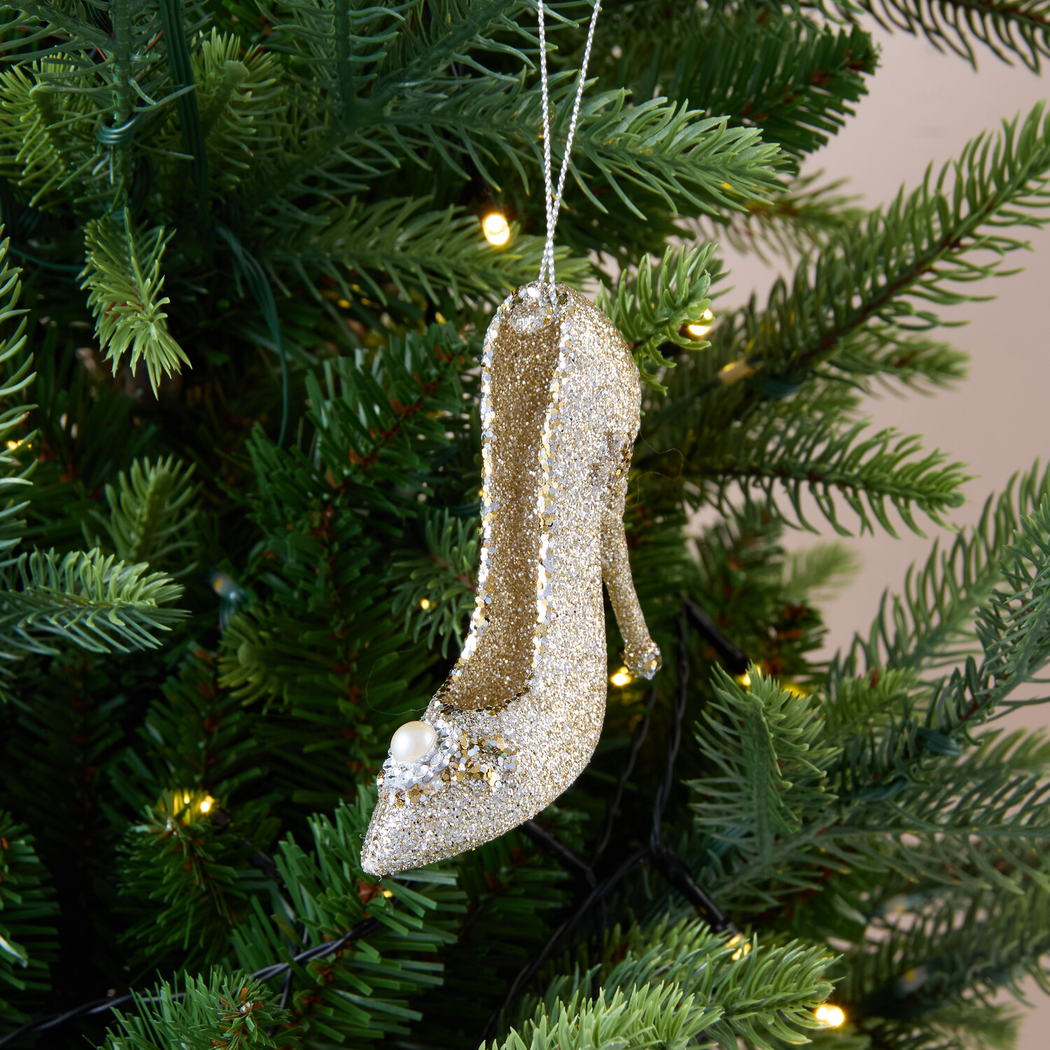 Glitter High Heel Hanging Decoration Gold Image 2