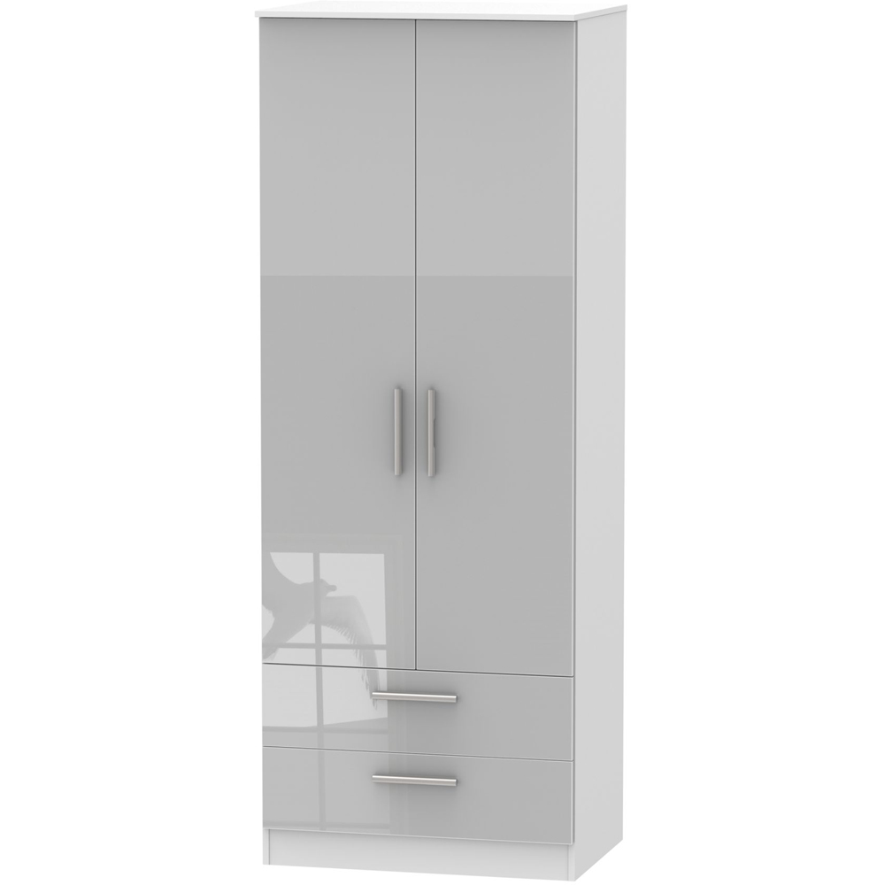 Crowndale Contrast Ready Assembled 2 Door 2 Drawer Grey Gloss and White Matt Tall Wardrobe Image 3