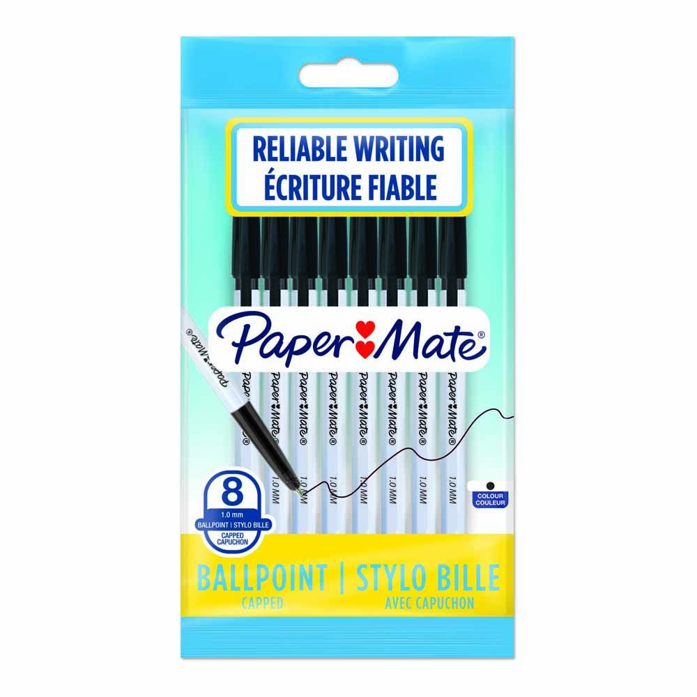 Paper Mate Papermate Ballpoint Black Pen 8 pack  - wilko