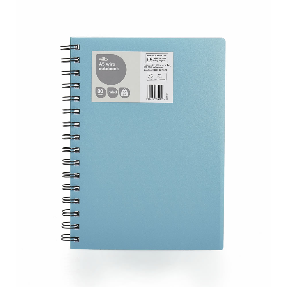 Wilko A5 Ruled Wiro Notebook 80 Sheets 80gsm Image
