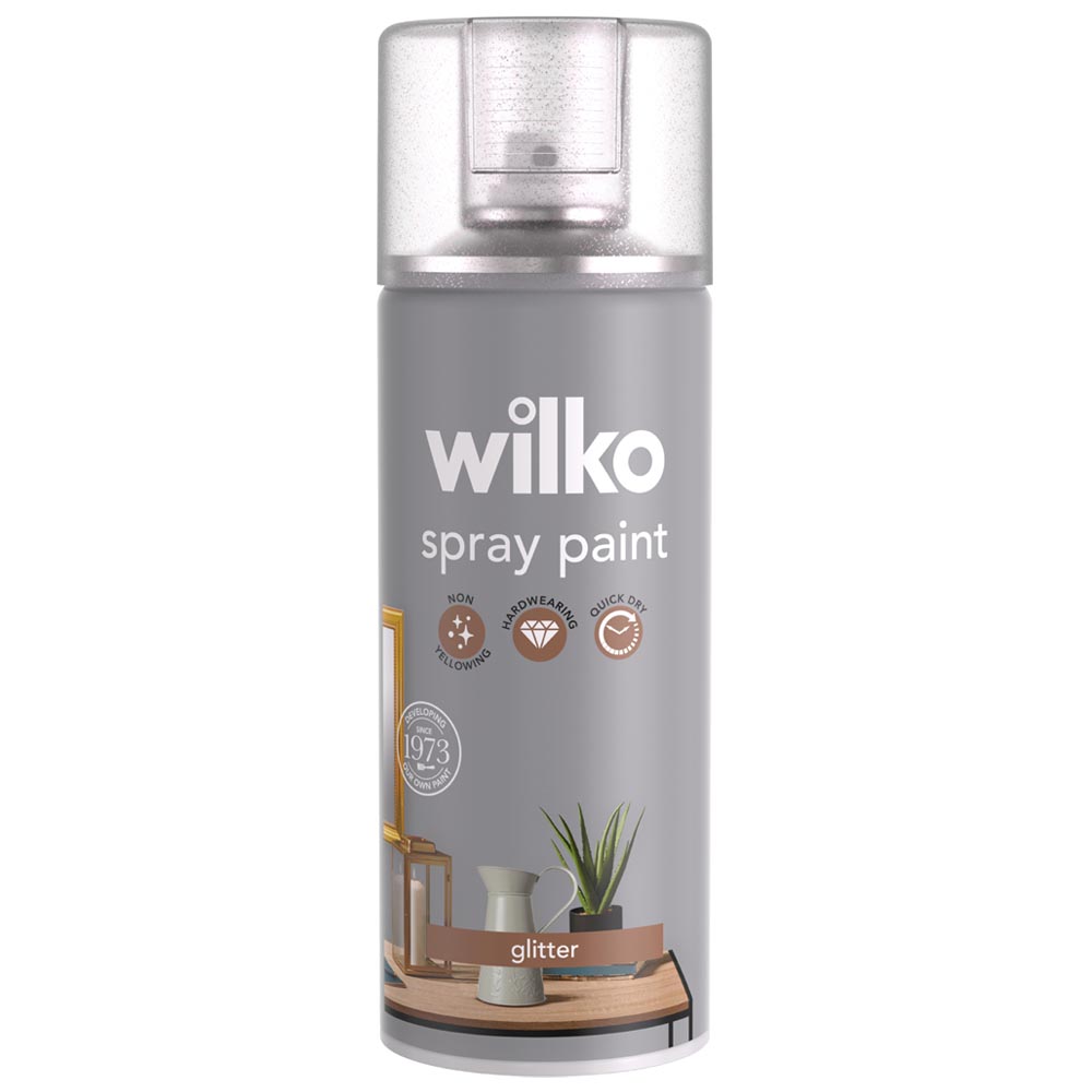 Wilko Silver Glitter Spray Paint 400ml Image 1