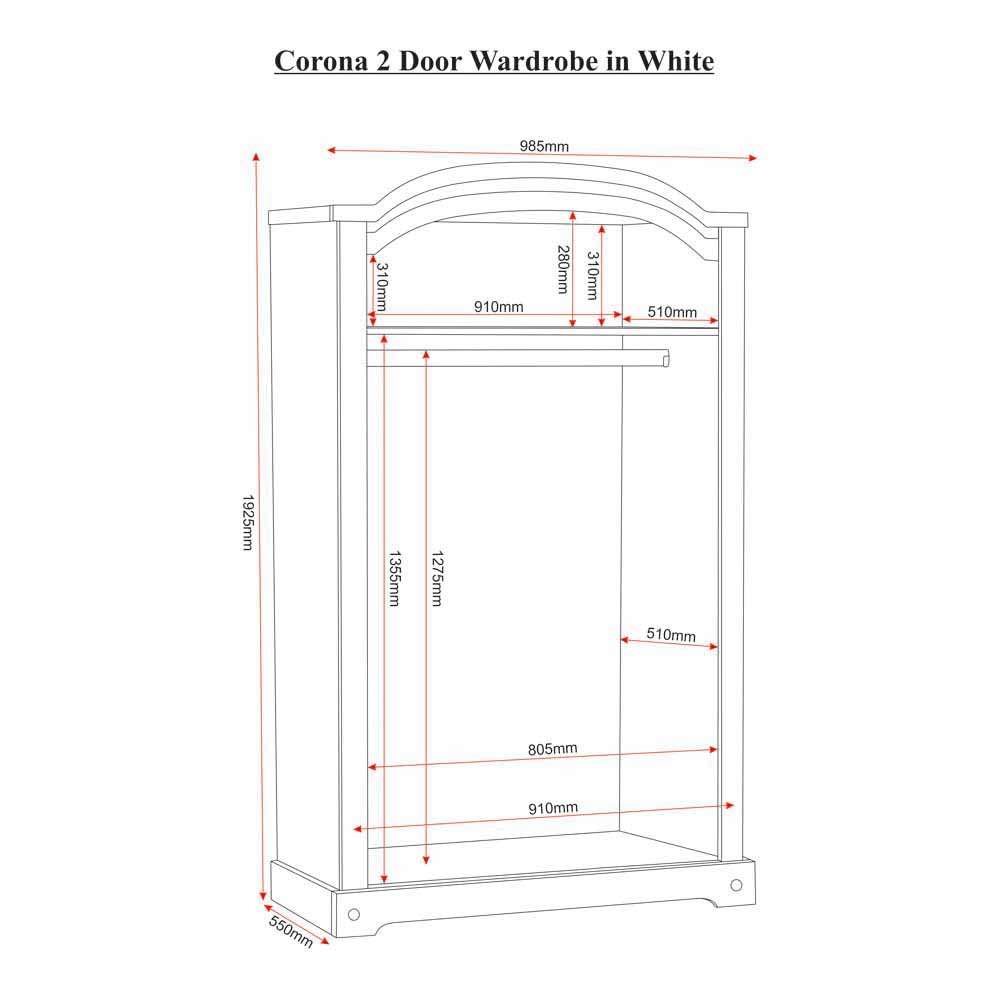 Corona 2 Door White Pine Wardrobe Image 3