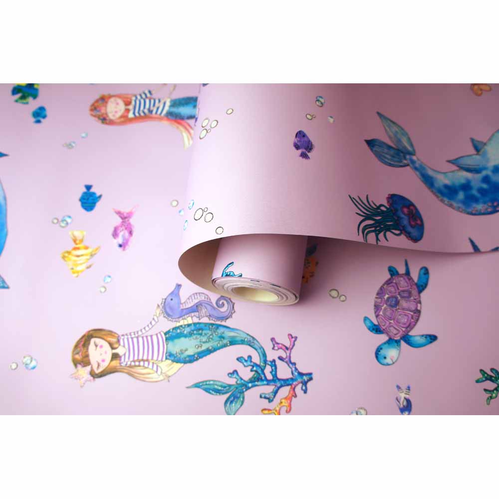 Narwhals and Mermaids Pink Wallpaper Image 3