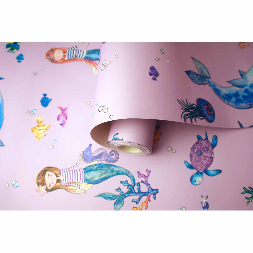 Narwhals and Mermaids Pink Wallpaper Wilko