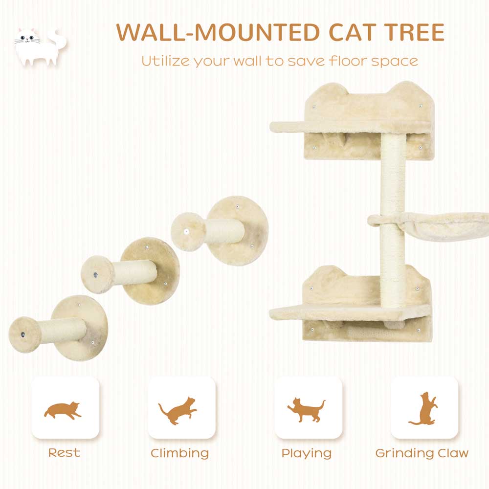 PawHut 4 Piece Cat Shelf, Cat Wall Furniture w/ Hammock, Steps, Platforms Image 6