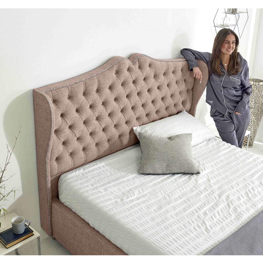 Eleganza Vanessa Super King Size Oatmeal Grampian Fabric Bed Frame with Headboard Image 5