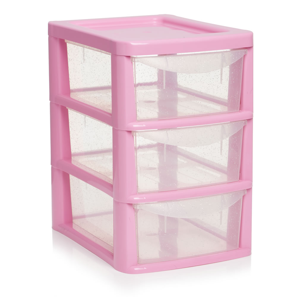 Wilko 3 Drawer Tower Small Pink | Wilko