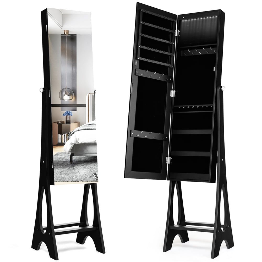 Costway Black Freestanding Mirror Jewellery Cabinet Image 3