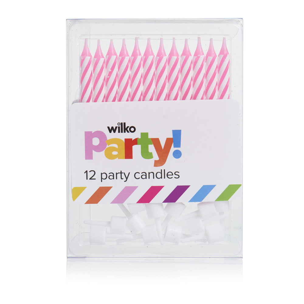 Wilko Party Pink Birthday Cake Candles 12 pack Wilko
