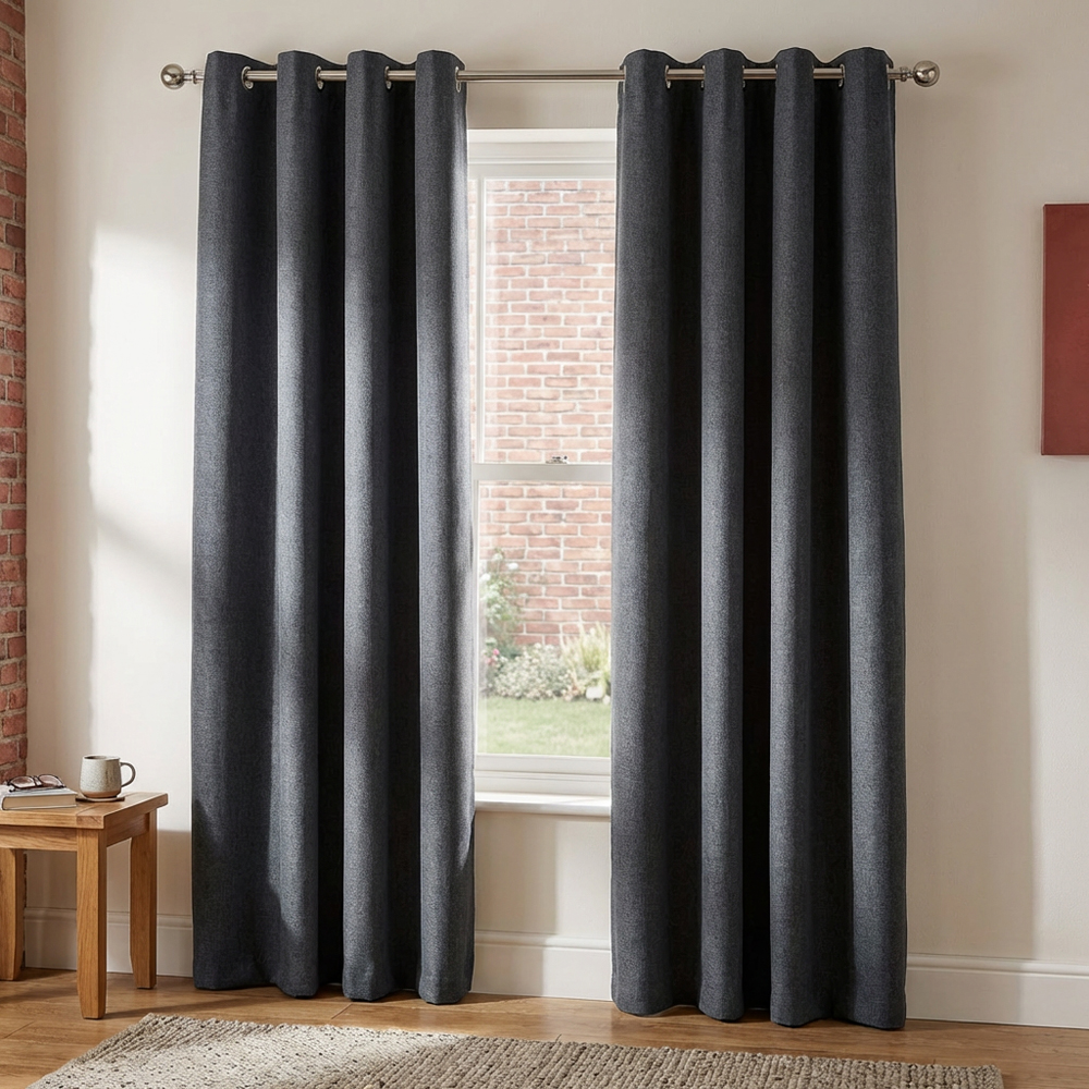 My Home Taylor Charcoal Blackout Eyelet Curtains 168 x 183cm Image 6