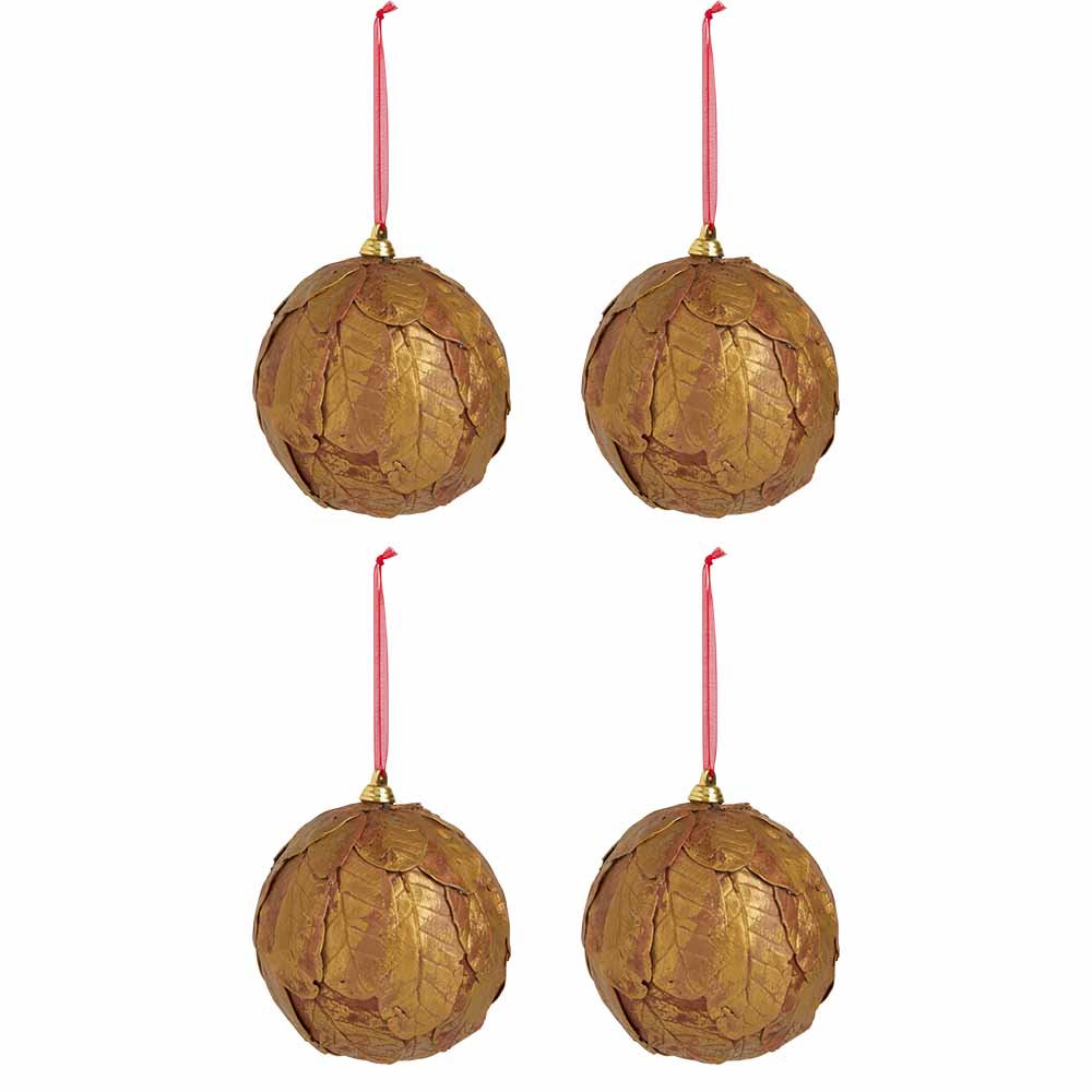 Wilko Rococo Gold Leave Brush Ball Christmas Baubles 3 Pack Image 2