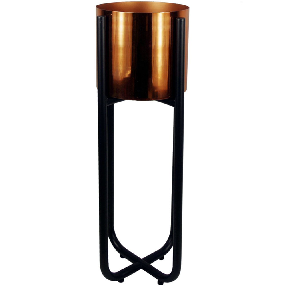 Leaf Tall Black Metal Planter Stand and Copper Planter Set 62 x 18cm Image 1