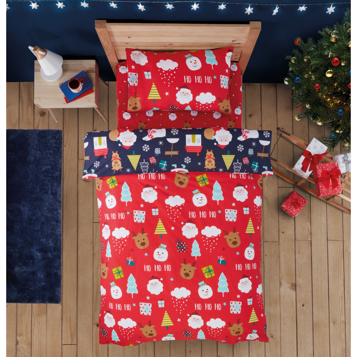 Santa and Friends Duvet Cover and Pillowcase Set - Navy Image 2