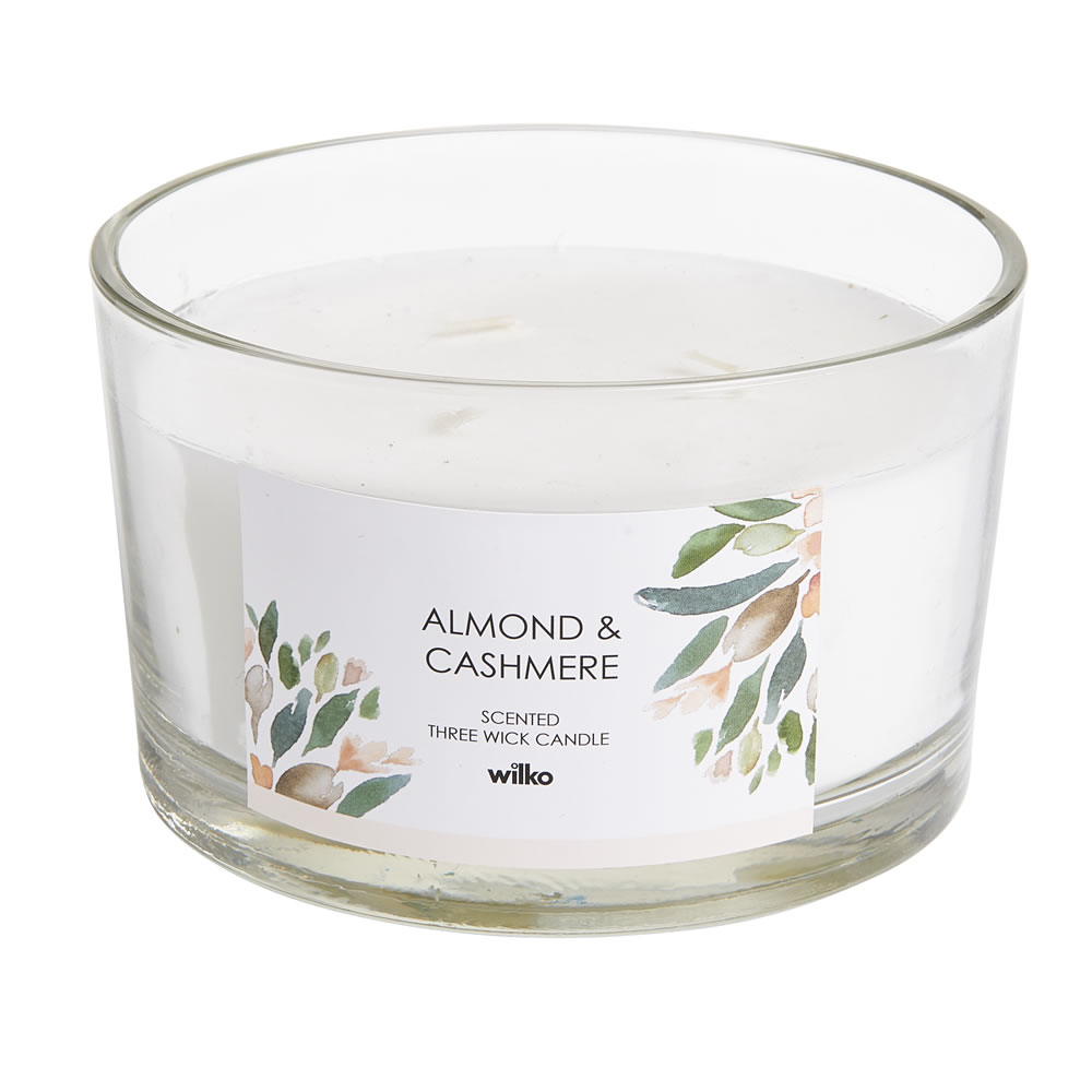 Wilko Almond and Cashmere 3 Wick Glass Candle Image 1