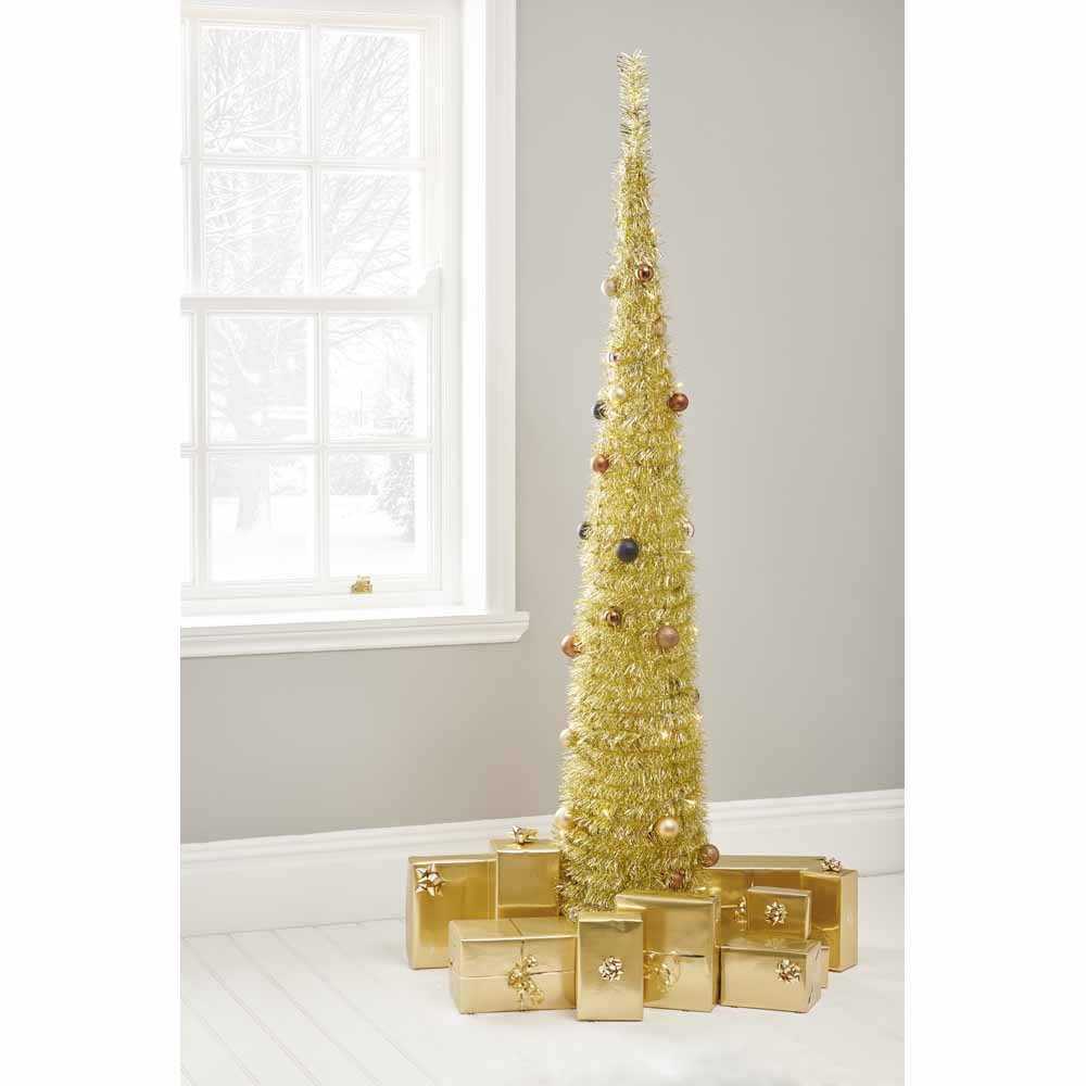 Wilko 6ft Pop Up Pre-Lit Gold Artificial Christmas Tree Image 1