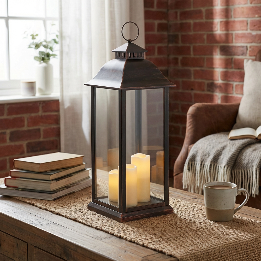 Frosted Fairytale Black Copper Brush Triple LED Lantern Image 3