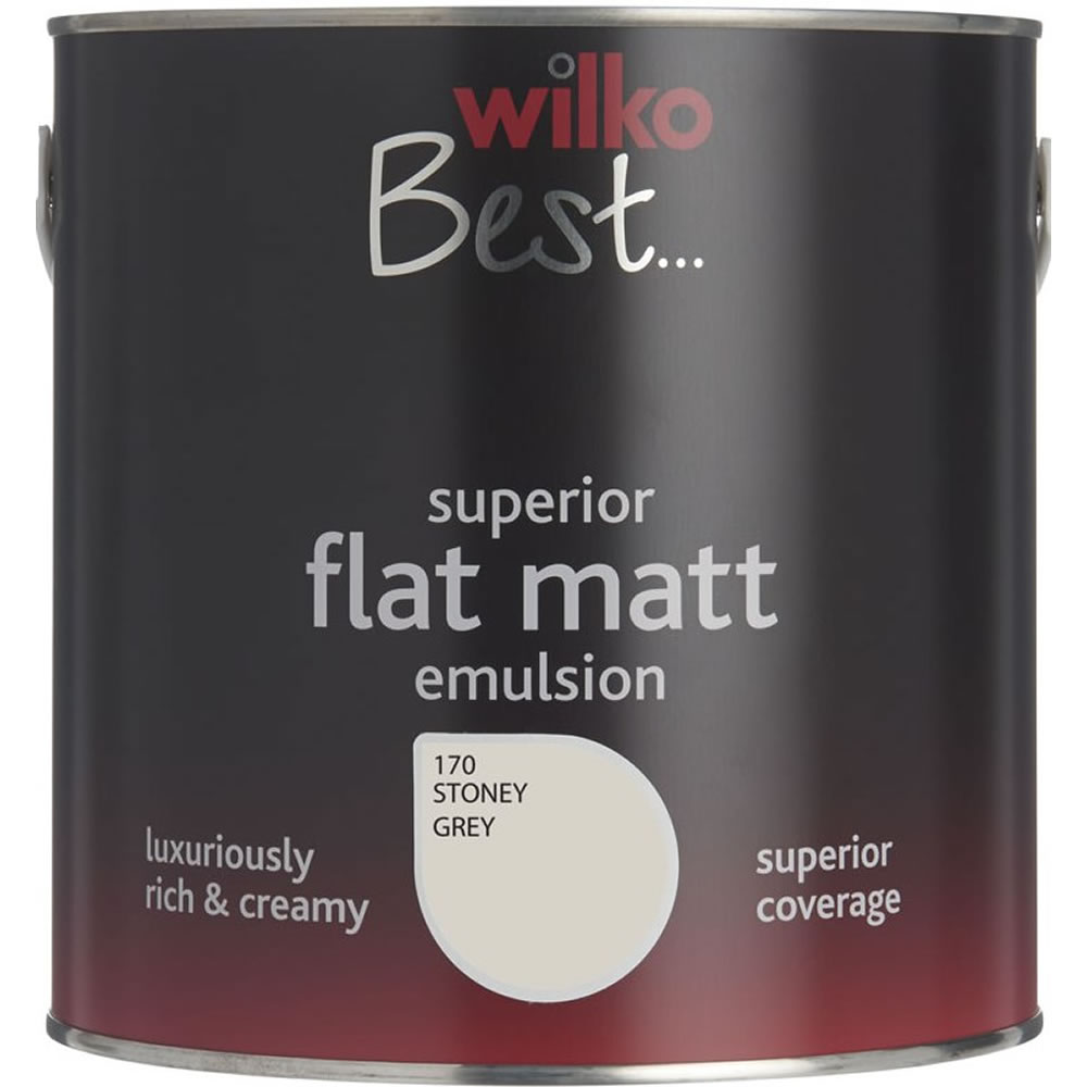 Wilko Flat Matt Emulsion Paint                    Stoney Grey 2.5L Image 1