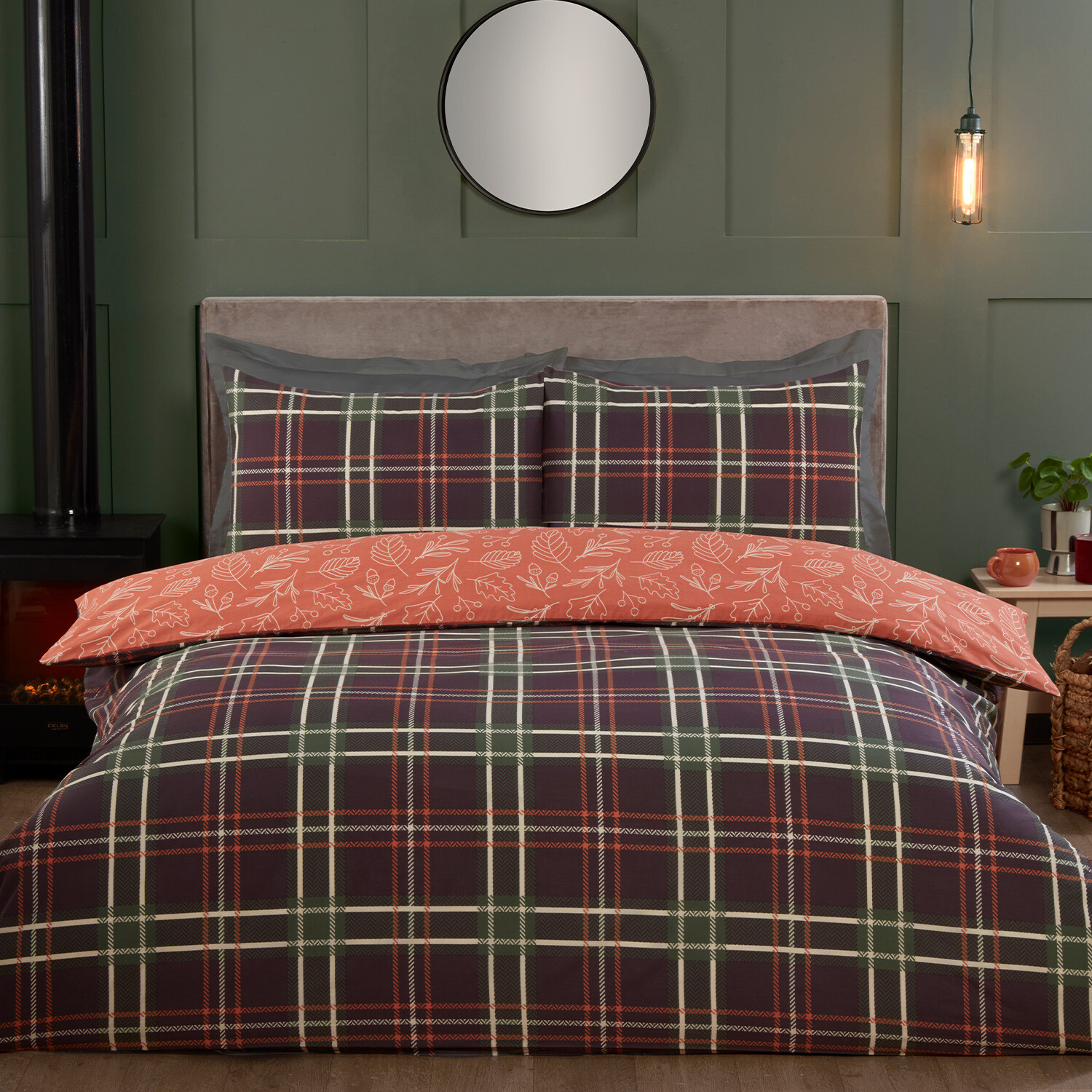 The Fall Collection Autumn Check Reversible Duvet Cover and Pillowcase Set - King Image 1