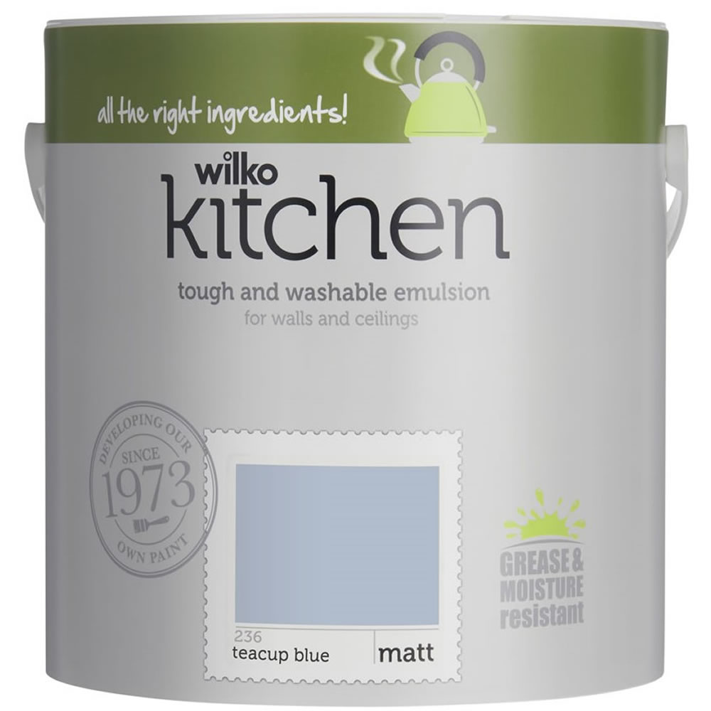 Wilko Kitchen Teacup Blue Matt Emulsion Paint 2.5L Image 1