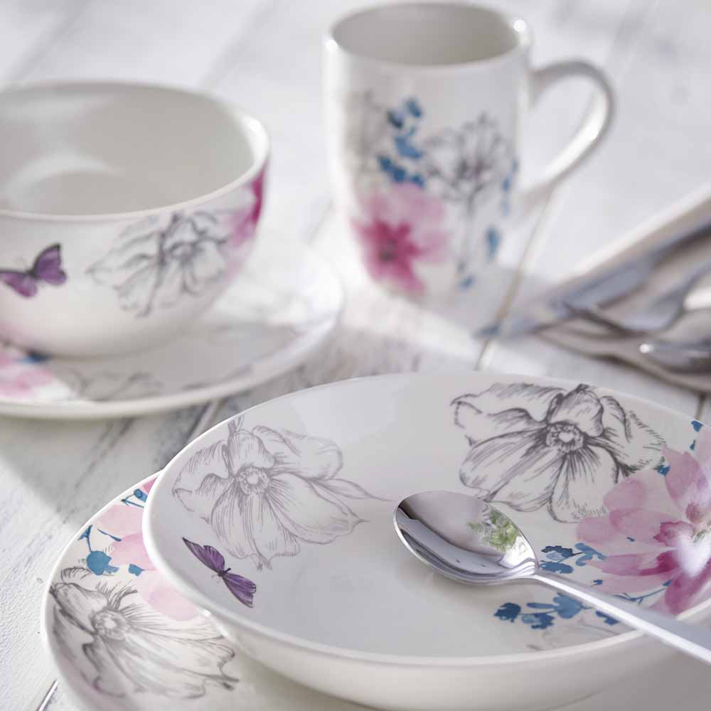 Wilko Sketched Floral Dinnerset 12pc Image 3