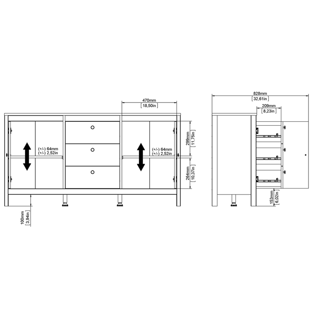 Florence Madrid 2 Door 3 Drawer Matt Black Sideboard Image 7