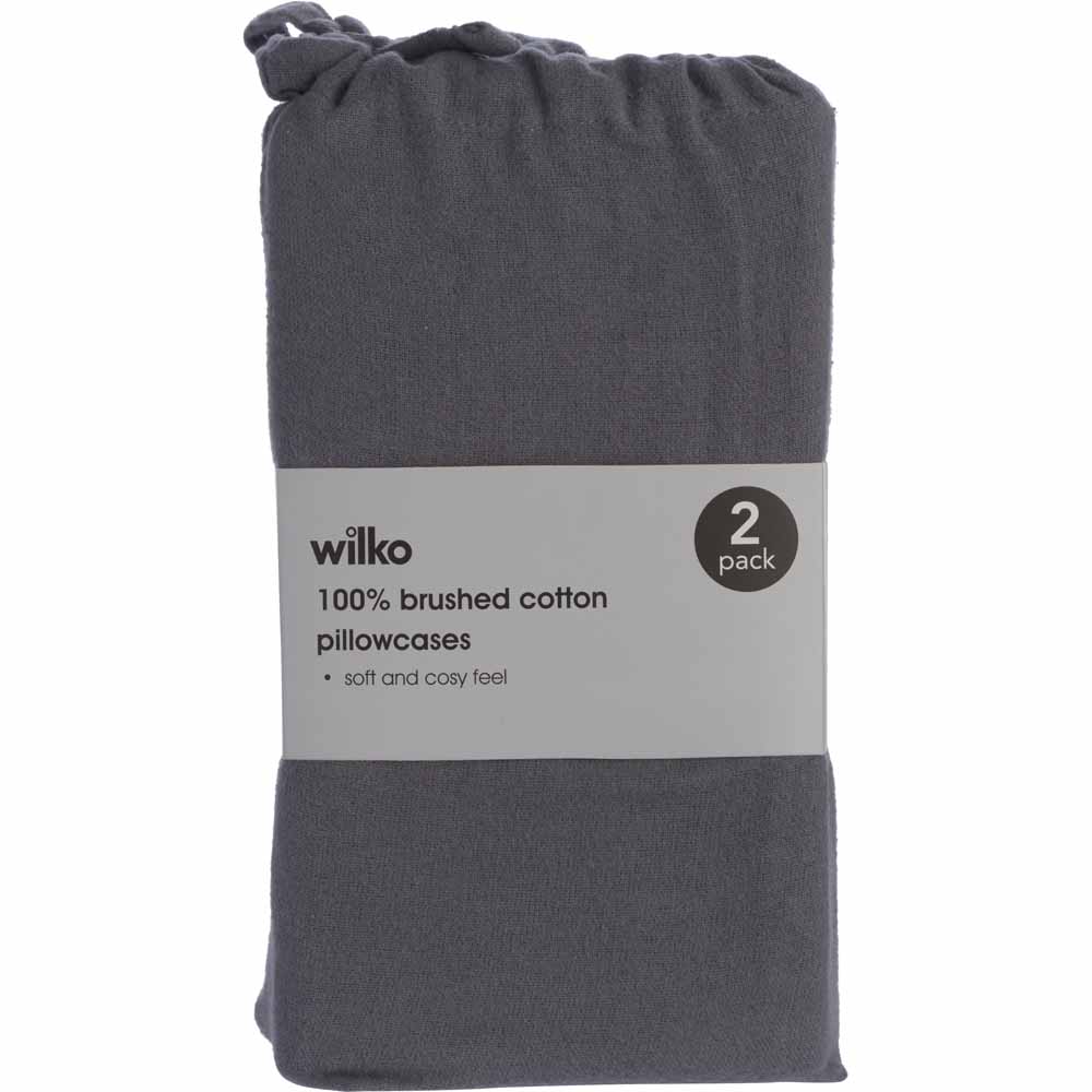 Wilko White Brushed Cotton Housewife Pillowcases 2 Pack Image 2