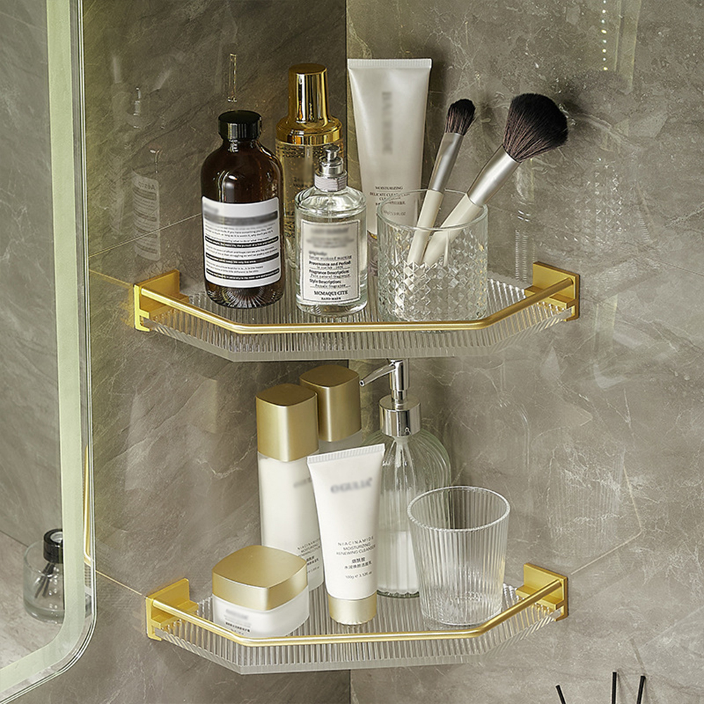 Living and Home Golden Acrylic Bathroom Corner Shelf Image 6