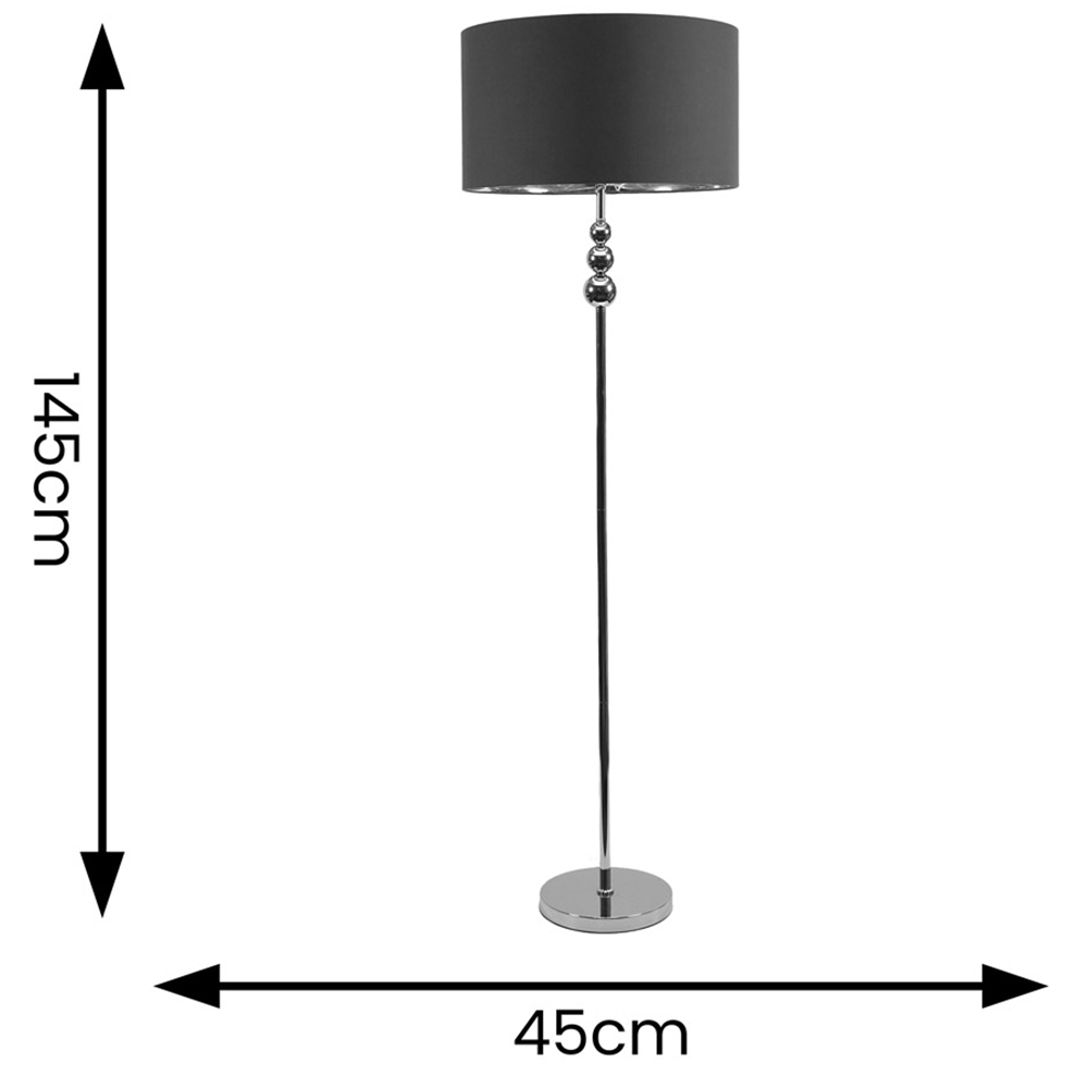 ValueLight Marissa Charcoal Velvet Chrome Inner Shade Chrome Stacked Ball LED Floor Lamp Image 4