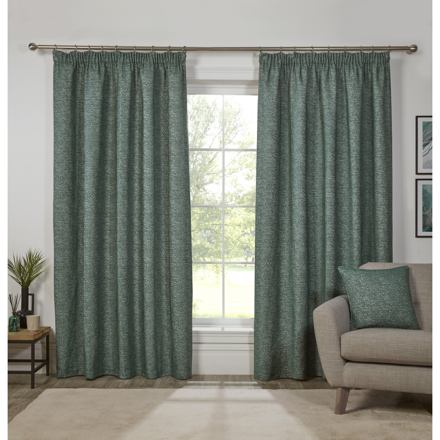 Montreal Chenille Taped Curtain  - Green / 183cm / 168cm Image 1