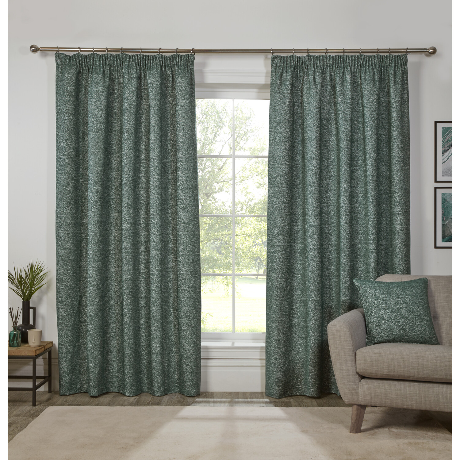 Divante Montreal Chenille Taped Curtain  - Green / 229cm / 168cm Image 1