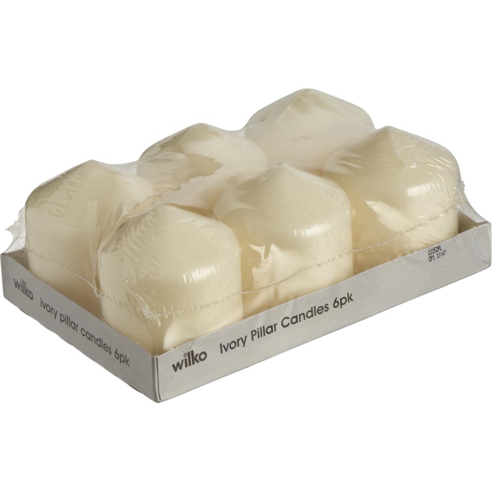 Wilko Ivory Unscented Pillar Candles 6 Pack Image 1