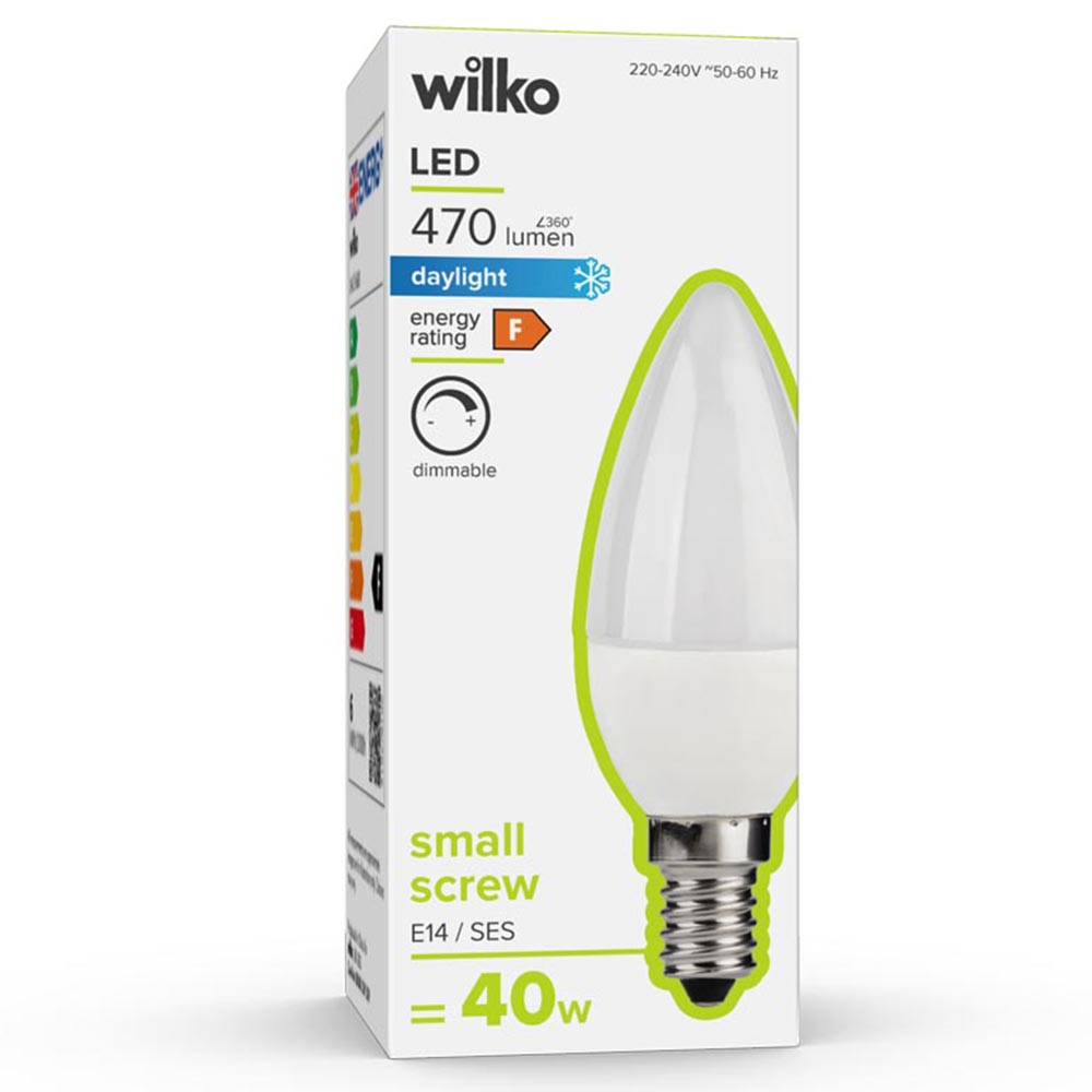 Wilko 1 pack Small Screw E14/SES LED 6W 470 Lumens  Daylight Candle Light Bulb Image 1