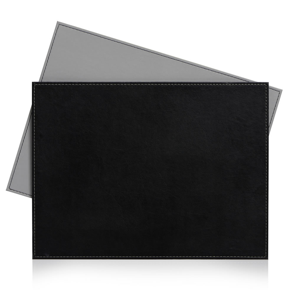 Wilko 2 pack Faux Leather Black and Grey Placemats Image 1