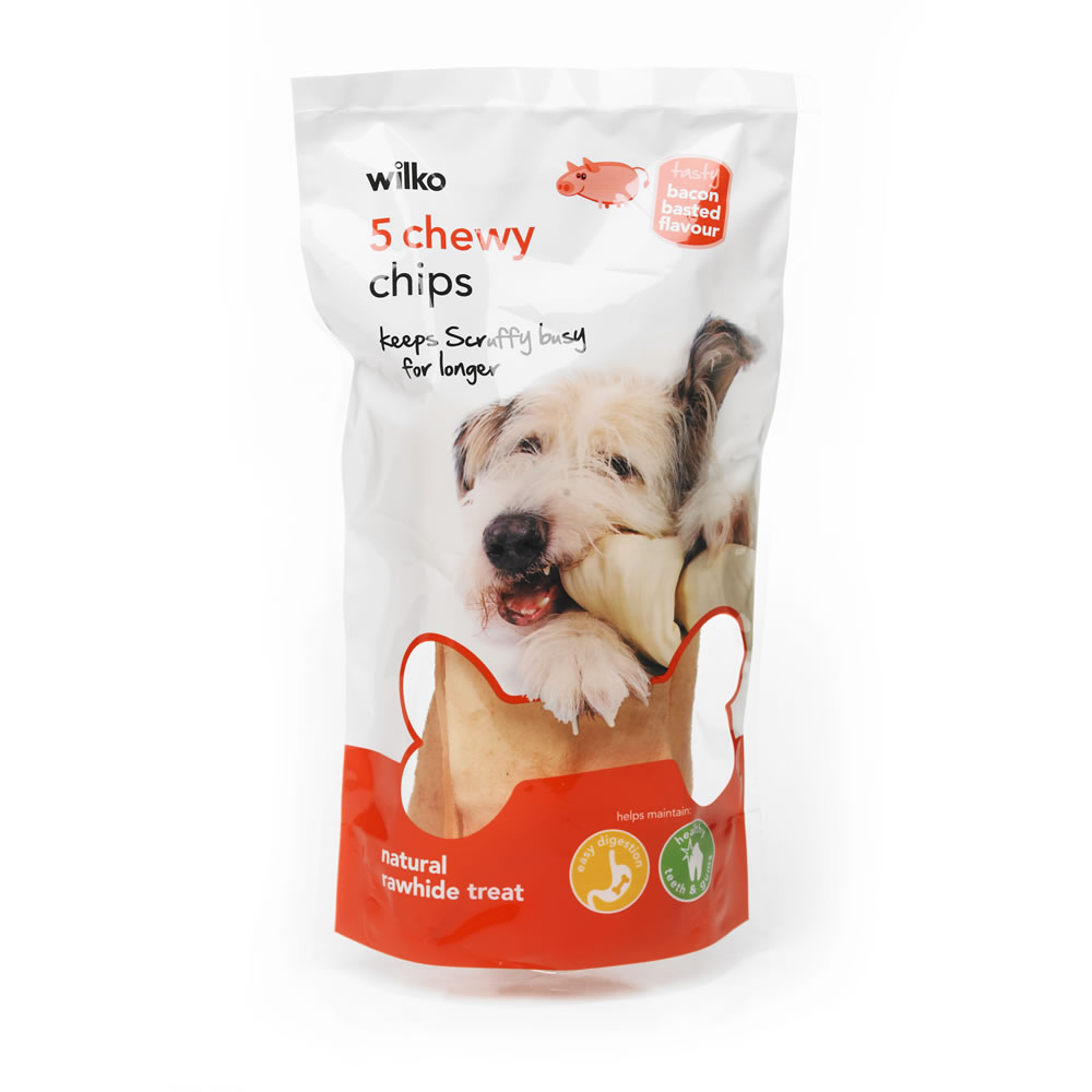 Wilko 5 pack Bacon Flavour Chewy Chips Dog Treats Image