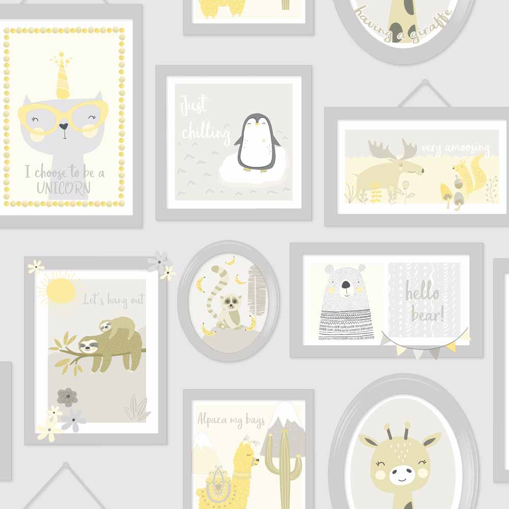 Animal Frames Yellow and Grey Wallpaper Image 1