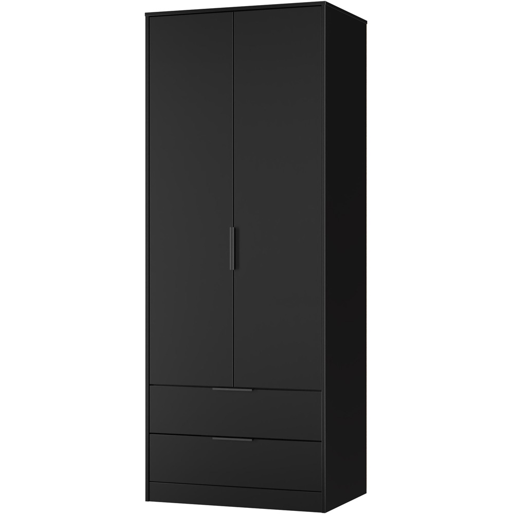 Crowndale Hong Kong 2 Door 2 Drawer Matt Black Tall Wardrobe Ready Assembled Image 2