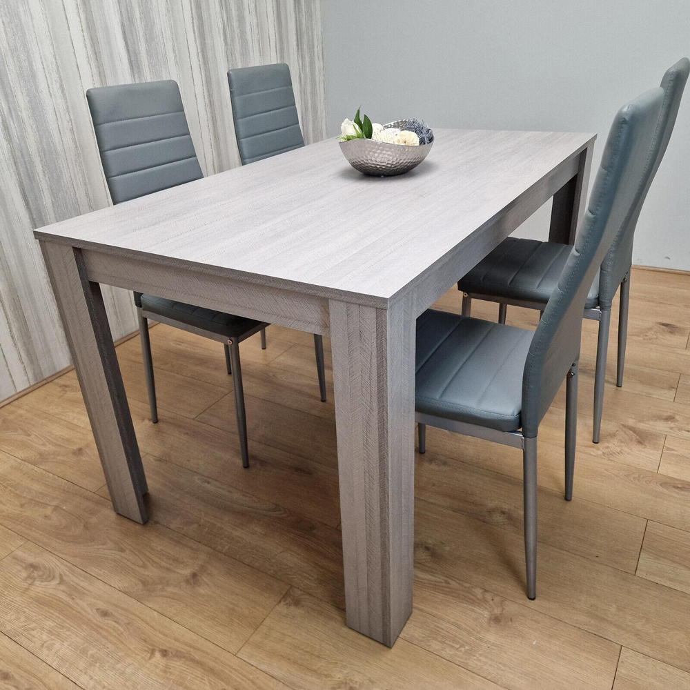Kosy Koala 4 Seater Faux Leather Arrow Design Rectangular Dining Set Grey Image 2