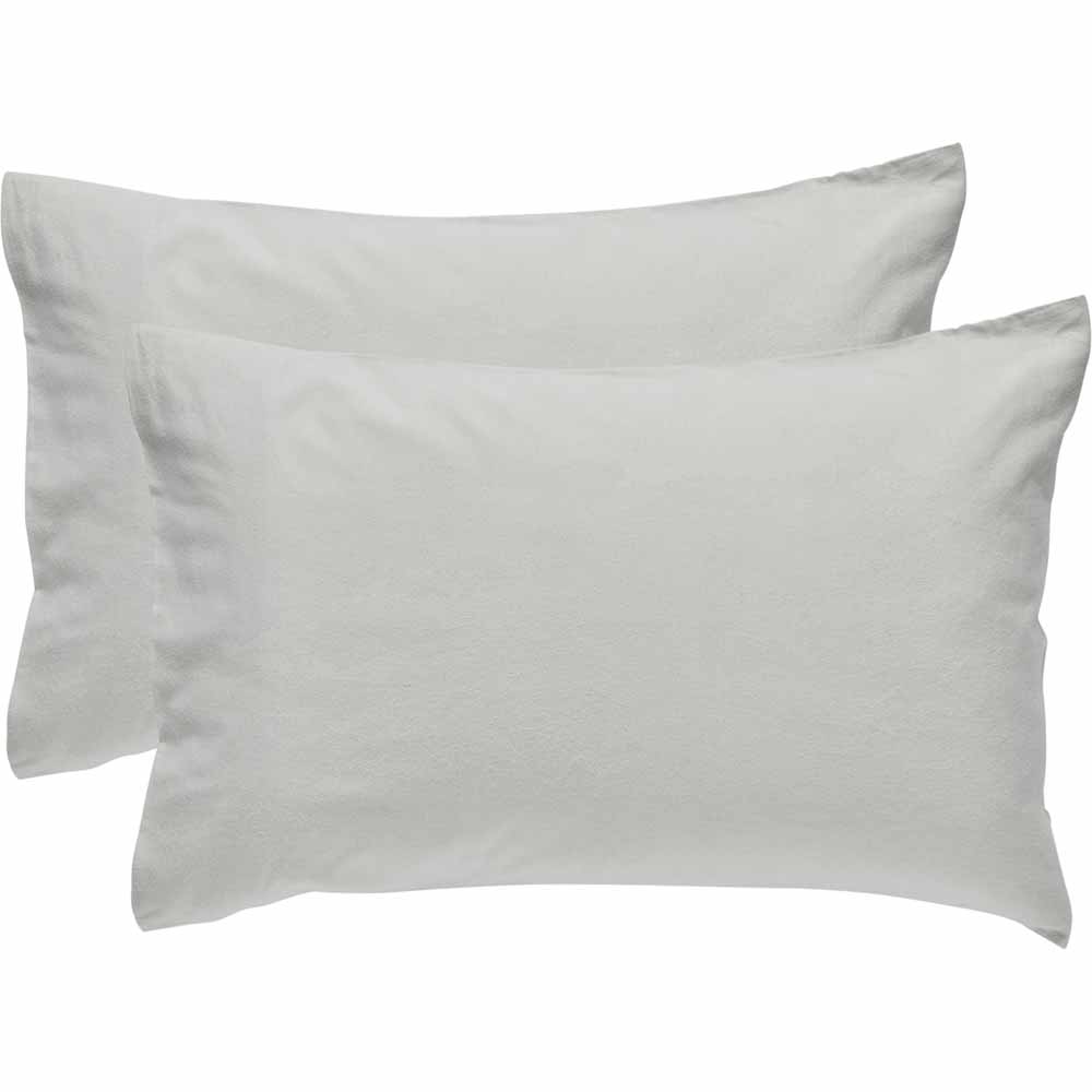 Wilko Silver Brushed Cotton Pillowcases 2 Pack Image 1