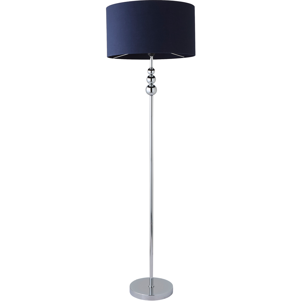 ValueLights Marissa Reni Navy Blue Shade and Chrome Ball LED Floor Lamp Image 1