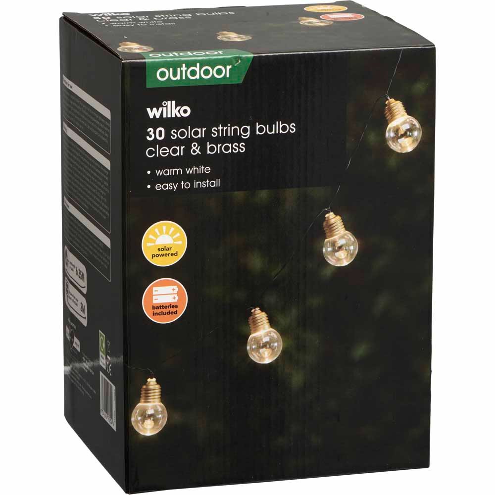 Wilko 30 Pack Clear and Brass Garden Solar String Lights Image 3