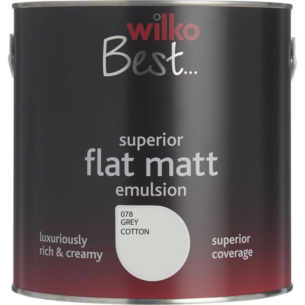 Wilko Best Grey Cotton Flat Matt Emulsion Paint 2.5L Image 1