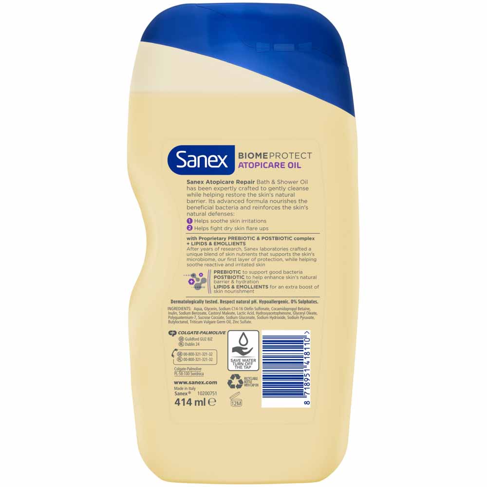 Sanex BiomeProtect Advanced Atopicare Bath and Shower Oil 414m Wilko