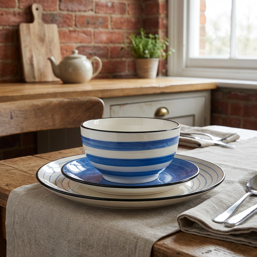 12 Piece Blue Handpainted Spinwash Dinnerset - Blue Image 5