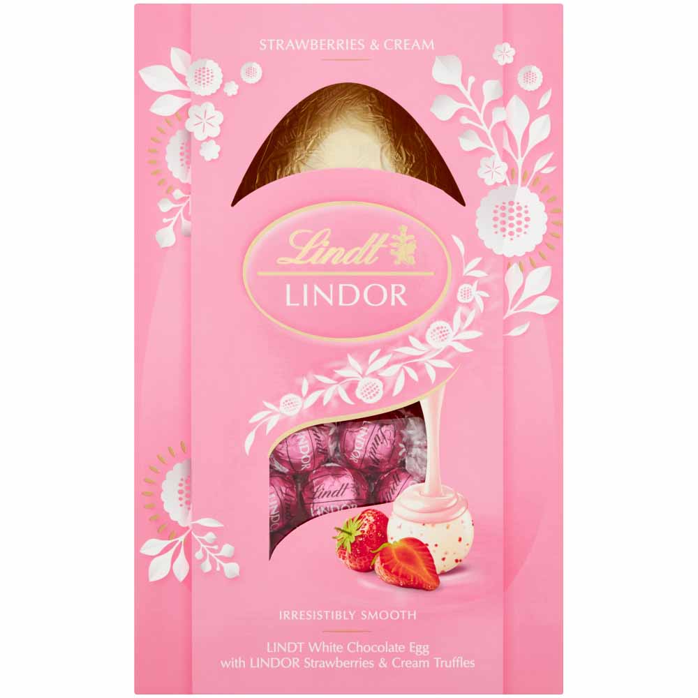 Lindor Milk Chocolate Easter Egg with Strawberries and Cream Truffles 260g Image 1