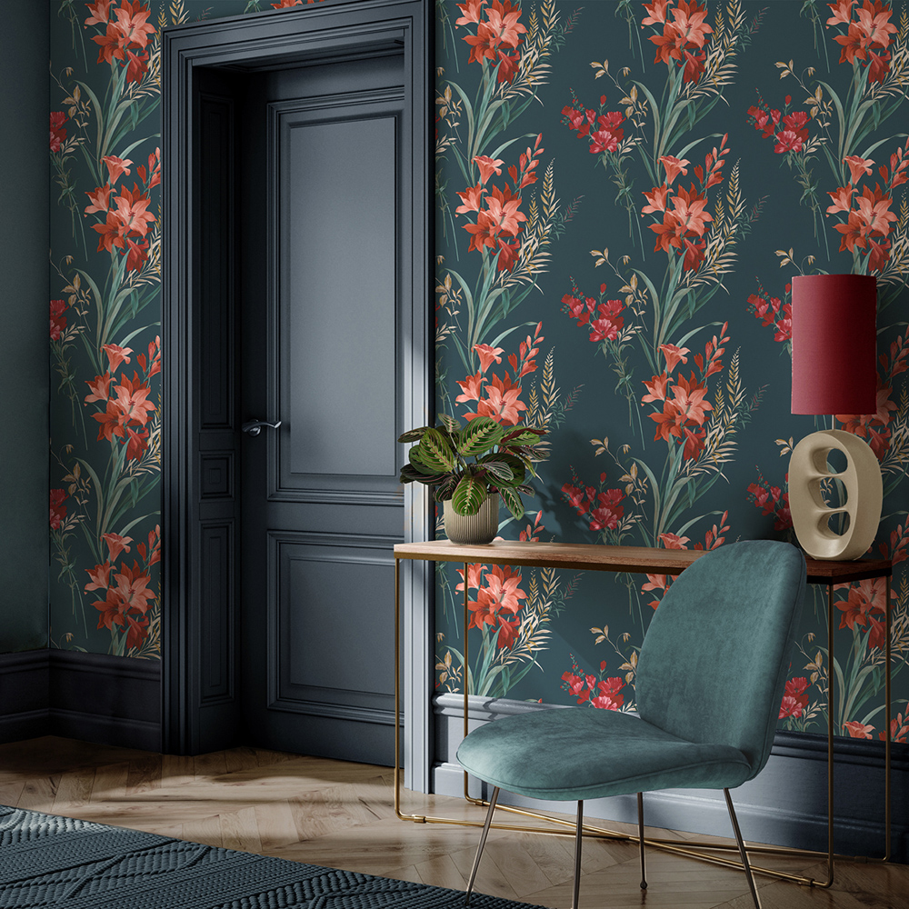 Belgravia Decor Thalia Teal Wallpaper Image 2