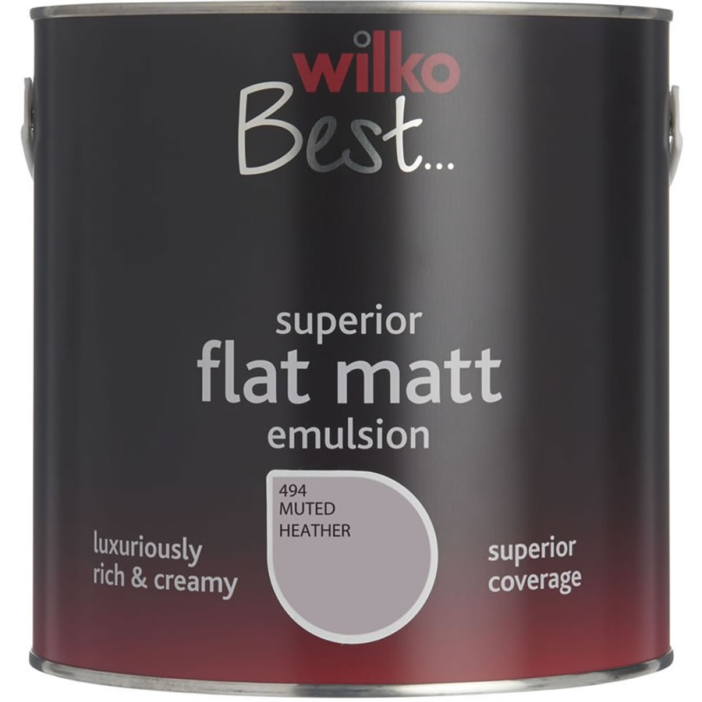 Wilko Best Muted Heather Flat Matt Emulsion Paint 2.5L Image 1