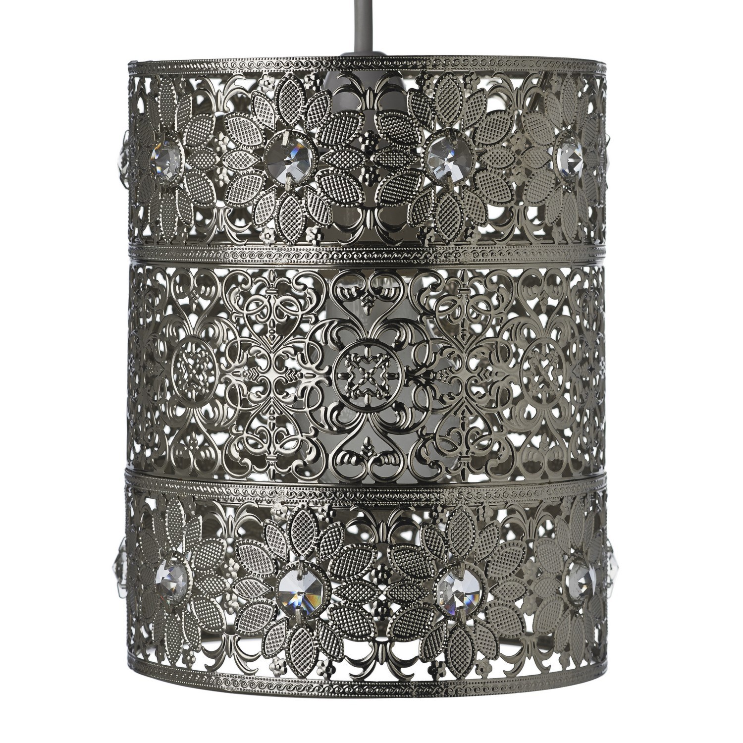 Silver Cut Out Flower Beaded Pendant Light Image 1