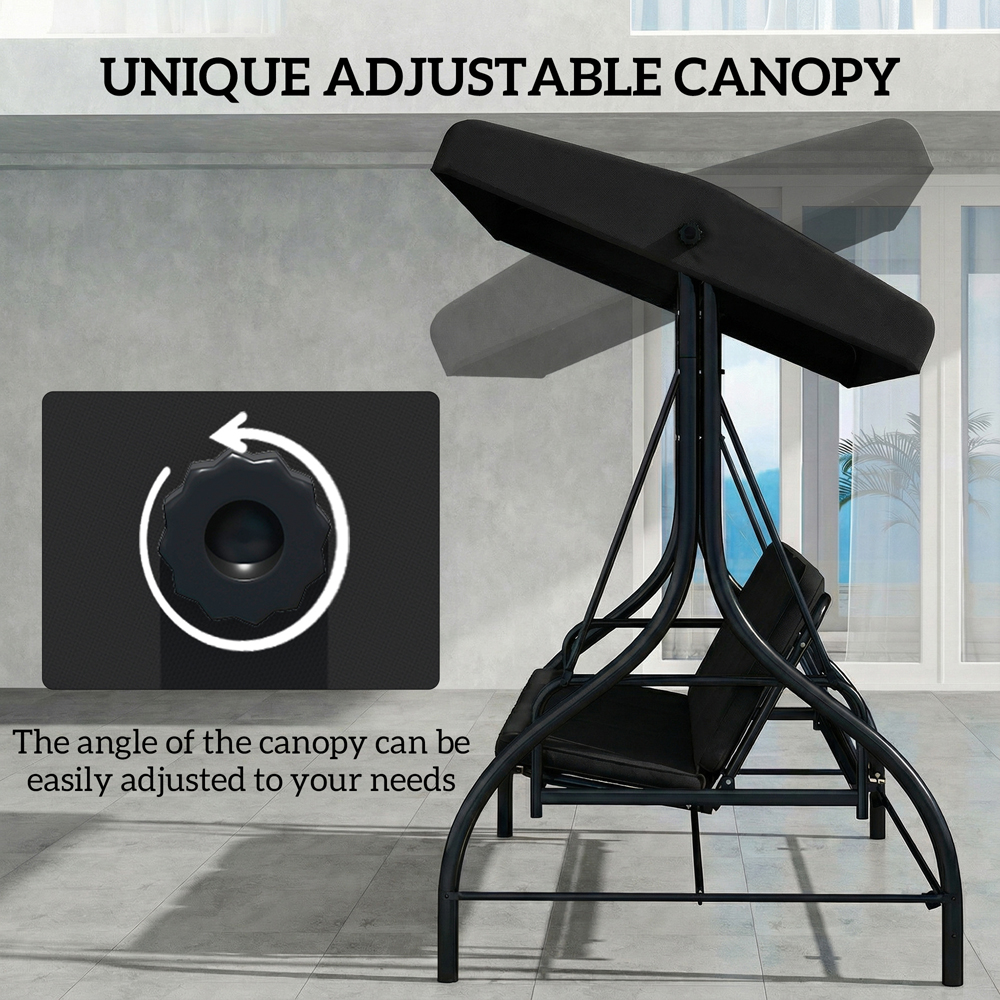 Outsunny 3 Seater Black Garden Swing Chair with Canopy Image 3