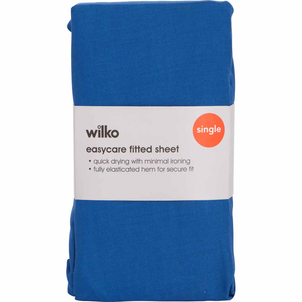 Wilko Easy Care Single Denim Blue Fitted Bed Sheet Image 2